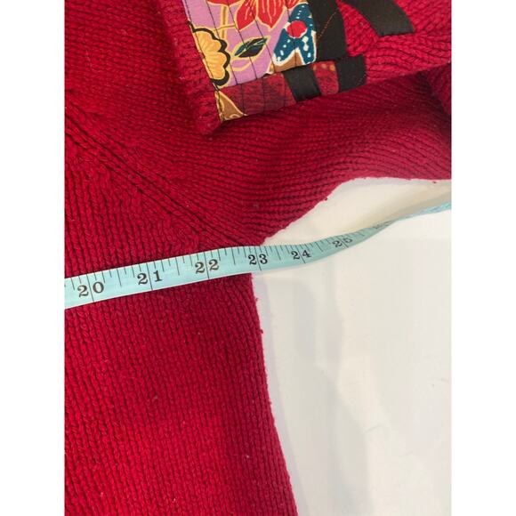 KOOS of Course! Red Open Cardigan Applique Sweater Silk Wool Sz 1X Asian Kimono - Picture 8 of 11